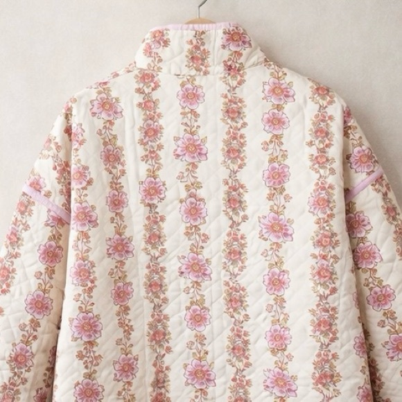 Free People Chloe Floral Jacket Pink Quilted Zip Front FP One Size XL - Picture 3 of 6